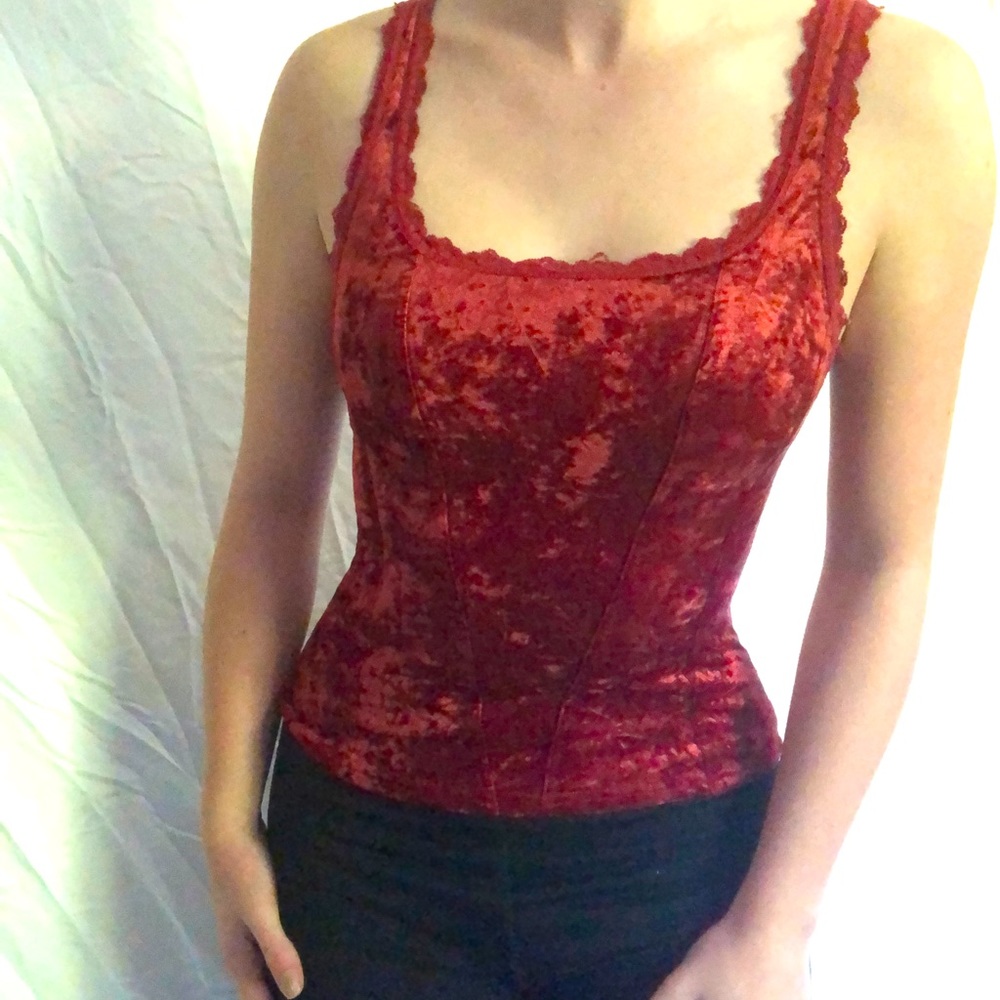 Stylish velvet and lace tank top!